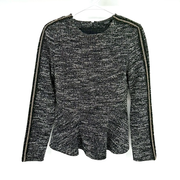 GUESS | Women’s L Large Gray Chain Arm Peplum Top - Picture 1 of 11